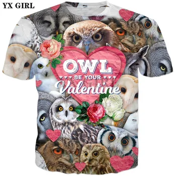 YX FATA 2018 vara Noi 3d Mens t-shirt de animale Drăguț bufnita imprimate tricouri Barbati Femei Cool camasi casual
