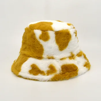 Coreea De Iarna Vintage Leopard De Pluș Găleată Pălărie Femei Cald Faux Blana Găleată Cu Capac Japoneză Dulce De Vacă Drăguț Model De Pălărie De Pescar