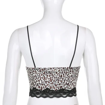 Weekeep Leopard Print Dulce, Sexy Top Femei Streetwear Y2K Petrecere de Club din Dantela Volan V Gât Bretele Vara Volane Haine