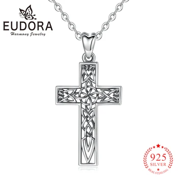 EUDORA Argint 925 Celtics Nod Cruce Colier Simplu Pandantiv Cruce Argint Lanț de Femei și Bărbați Bijuterii cadou D442