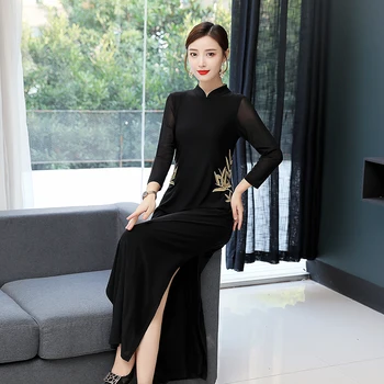 De mari dimensiuni M-XXXL vrouwen jurk 2019 stil Chinezesc largă soția stand guler cheongsam temperament mult ochiuri split rochie