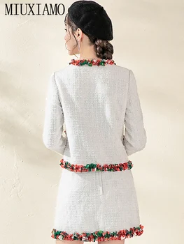 MIUXIMAO Mai buna Calitate 2019 Toamna Office Lady deux-pieces Elegant Complet Maneca de Sus + de Lux Stereo Floare Costume Fusta Vestidos