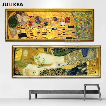 Clasic Artist Gustav Klimt sarutul Colecție de Artă Abstractă de Imprimare Panza de Tablou Poster mare pe Perete Imagini Living Decor Acasă