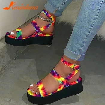 INS Dropship Sandale pentru Femeie Pantofi Plat Colorat Platformă de Vară de Imprimare Doamnelor Glezna Curea Cataramă Sandalias Mujer Pantofi de sex Feminin