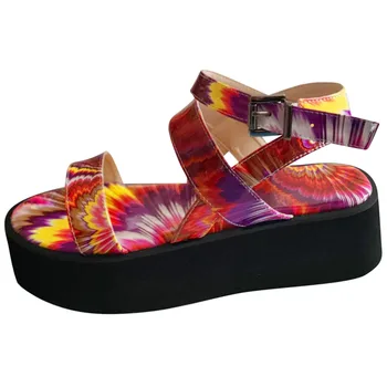 INS Dropship Sandale pentru Femeie Pantofi Plat Colorat Platformă de Vară de Imprimare Doamnelor Glezna Curea Cataramă Sandalias Mujer Pantofi de sex Feminin