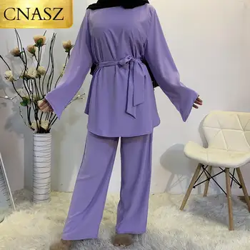 Noi Sosiri Femeie Musulmană Topuri și Pantaloni de un Set de Calitate Inalta Două Bucată Set pentru Femei Islamic Turcia Haine Dubai Moda