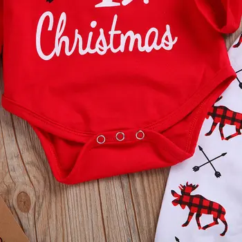 Copilul de Crăciun de Crăciun Haine 3pcs/set Meu 1 Craciun Rosie cu Maneci Lungi Vladan+Cerb Pălărie+Pantaloni Băiat Nou-născut Fete Costume de Îmbrăcăminte