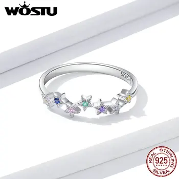 WOSTU Argint 925 Inele Colorate care pot fi Stivuite Zirconia Stele Femeile Deget Inel pentru Femei Nuntă coreeană Bijuterii CTR133