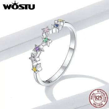 WOSTU Argint 925 Inele Colorate care pot fi Stivuite Zirconia Stele Femeile Deget Inel pentru Femei Nuntă coreeană Bijuterii CTR133