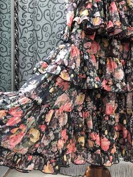 New Sosire Rochie 2021 Primăvară De Înaltă Calitate, Haine De Designer Pentru Femei Fermecătoare Print Floral În Cascadă Zburli Deco Cu Maneca Lunga Rochie