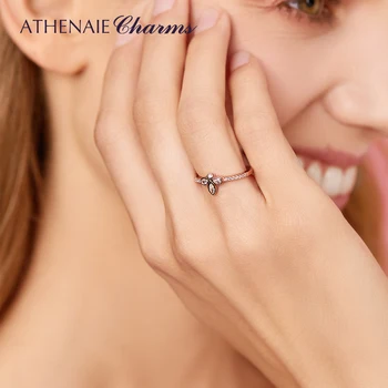ATHENAIE la Modă Argint 925 Culoare Rose Gold Clar CZ Trifoi Inele pentru Femei Bijuterii de Argint Pentru Femei Nuntă