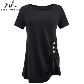 Frumos-pentru totdeauna Vara Femei Culoare Pură cu butonul Casual T-shirt Liber Teuri topuri btyT036