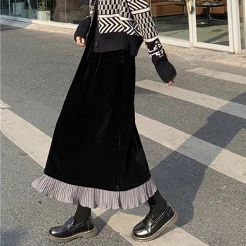Fuste Femei Glezna-lungime Talie Mare Volane O-linie Elegant Plisata Solide Femei de Moda Casual, Streetwear-coreean Stiluri Retro