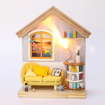 Papusa Casa DIY Miniatura, cu Mobilier din Lemn de Asamblat Păpuși Kit cu cutie muzicala Papusa Acasă Jucării Pentru Adulți Cadou de Crăciun