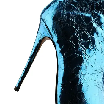 Sexy Oglindă Coapsei Piele Cizme Femei Tocuri Inalte Peste Genunchi Cizme Pentru Femei Point Toe Albastru Partid Fetiș Pantofi Lungi