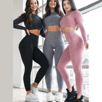 2020 Femei fără Sudură yoga set de Fitness, Costume de Sport sală de GIMNASTICĂ Pânză Yoga Camasi cu Maneca Lunga Talie Mare de Funcționare Jambiere Antrenament îmbrăcăminte