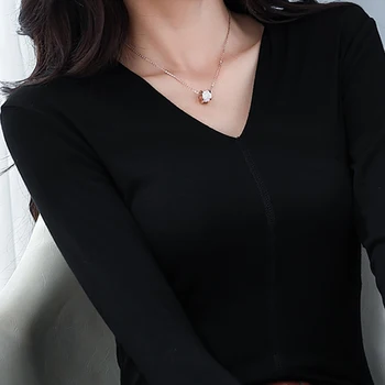 Camisa Feminina 2020 V-Gât T Cămașă Femei Topuri De Femei Cu Maneca Lunga Tricou Femeie Din Bumbac Tricou Tricouri Haine Coreene Poleras Mujer