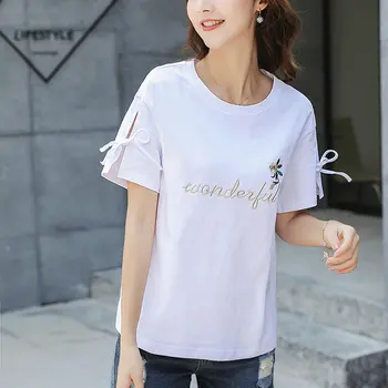 Bumbac alb T shirt Femei Topuri Plus Dimensiune Pierde Vara Haine Vintage pentru Femei T-shirt cu Maneci Scurte Cusatura Kawaii Tricou 2020