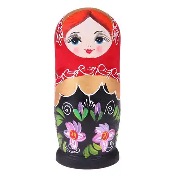 5pcs Negru, Roșu, Fată rusă Matryoshka Set pentru Copii pentru Copii din Lemn, Păpuși Cuiburi Meserii Cadouri