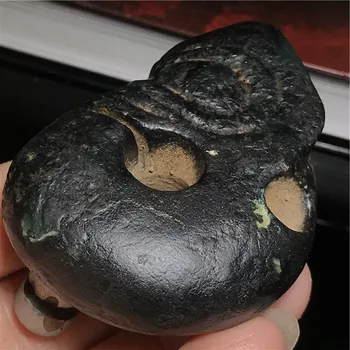 Mare câmp magnetic negru-jupuite magnetit fier meteorit Hongshan Jade Dragon de Porc pandantiv mâner