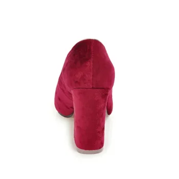 Moda Femei Velvet Pompe Nou Elegant Subliniat De La Picior Gros Pantofi Cu Tocuri De Femeie Rosu Negru Pantofi De Nunta