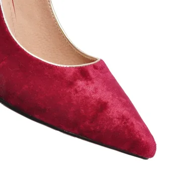 Moda Femei Velvet Pompe Nou Elegant Subliniat De La Picior Gros Pantofi Cu Tocuri De Femeie Rosu Negru Pantofi De Nunta