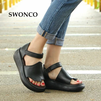 SWONCO Femei Sandale 2019 Vara din Piele Sandale Femeie Platforma Sandale Alb/Negru Gladiator Sandal Femei Pantofi de Vara