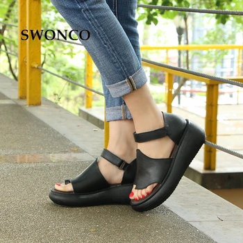 SWONCO Femei Sandale 2019 Vara din Piele Sandale Femeie Platforma Sandale Alb/Negru Gladiator Sandal Femei Pantofi de Vara