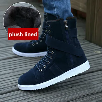 Iarna Mare Sus Cizme Barbati cu Fermoar Solid Plus Căptușite Pantofi pentru bărbați de Moda din Bumbac Confortabil Pantofi Negru Zapatos De Hombre