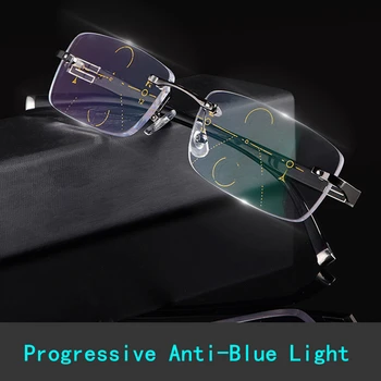 Ultralight Multifocală Progresivă Ochelari de Citit Bărbați de la Distanță Și de Aproape Dublă Utilizare Zoom Inteligent Anti-Albastru Ochelari fără ramă 58038