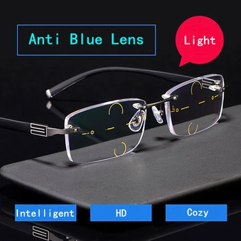 Ultralight Multifocală Progresivă Ochelari de Citit Bărbați de la Distanță Și de Aproape Dublă Utilizare Zoom Inteligent Anti-Albastru Ochelari fără ramă 58038