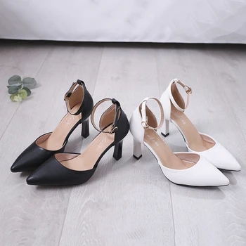 Steaua Femei sandale Elegante Subliniat Catarama Curea tocuri inalte Pantofii de Mireasa cu toc Sandale alb Negru pentru femei de Moda pantofi