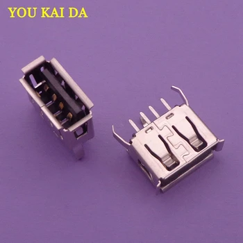 10buc Un Tip Unghi Plat (180 de Grade) de sex Feminin USB PCB Conector Soclu, USB Jack Plug 3 picioare+4 pin Piese de Reparații Replacemen