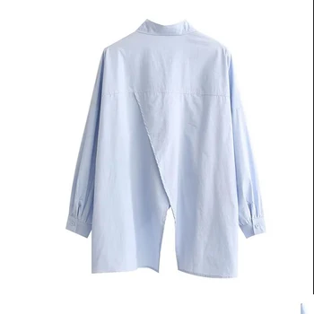 Neregulate cu Mâneci Lungi Tricou Albastru Femeile 2020 Nou Rever Liber Bluza Birou de Afaceri Doamnelor Toate-meci de Tricouri