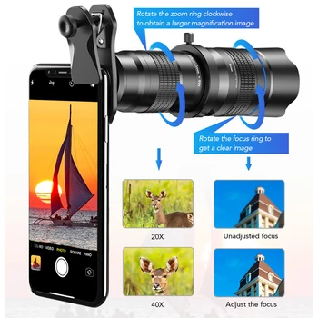 APEXEL HD Metal 20-40x zoom telescop telescop monocular lentilă aparat de fotografiat telefon+ mini trepied pentru toate Smartphone-uri Samsung iPhone