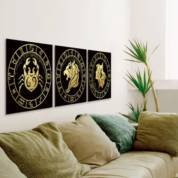 Conisi Modern Negru Gloden Zodiac Panza Pictura Constelații Printuri de Arta de Perete 12 Semne Home Decor pentru Dormitor