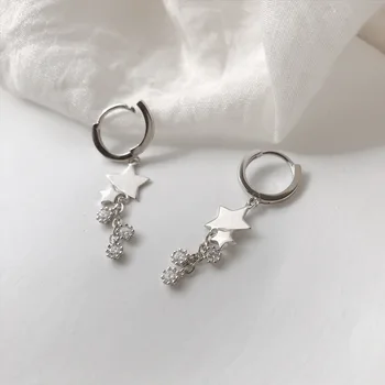 Argint 925 Ciucure Crystal Star Șirag de mărgele Cercei Stud Pentru Femei Fată Elegant Petrecere de Nunta Bijuterii Preveni Alergie eh604