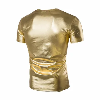 Stil de moda 2018 Vara Fierbinte Bling Bărbați Metalic Strălucitor Maneca Scurta Slim Fit T-Shirt Plus Dimensiune M-XXL