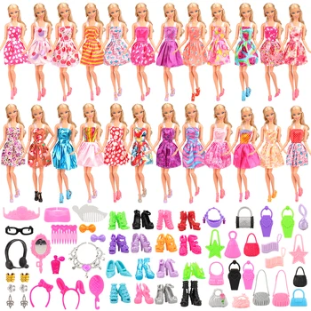 Noi Sosesc Moda 75 De Articole/loturi = 15 Păpuși, Haine, Rochii de 10 Pantofi de 10 Genți de mână de 40 Papusa Accesorii Pentru Barbie Joc de Pansament