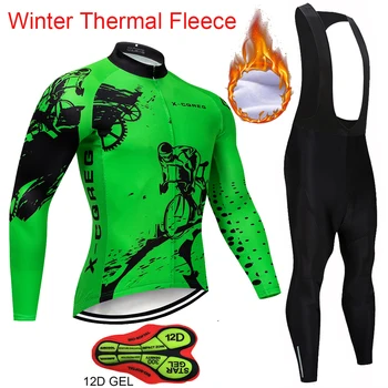 X-CQREG Cald 2021 Barbati Maneca Lunga Iarna Thermal Fleece Ciclism Jersey Suit în aer liber, Bicicleta MTB Imbracaminte Salopete Pantaloni Set