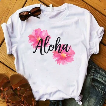 Femei de moda a T Femei Camper Viața Aloha Floare Floral Print Graphic Tee Shirt Femme Top Tricou Femei Haine Femei T-shirt