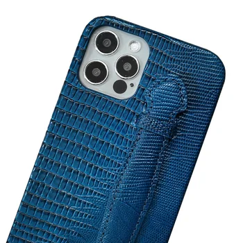 Albastru Genuiune din Piele Curea de Mână Titularul de Caz Pentru iPhone 12 Pro Max 12Pro 2020 5G Telefon de lux drăguț șopârlă slim cover accesorii