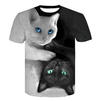 Vara nou T-shirt de imprimare 3D pisica drăguț rotund gat rochie potrivesc tricou copii, streetwear 4T-14T