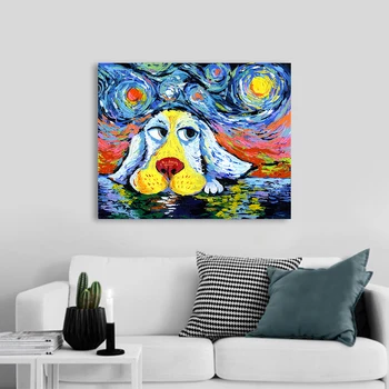 AAVV Pictura de Perete de Arta Canvas Poze Animal Print Noapte Înstelată Câine Pentru Living Decor Acasă Nici un Cadru