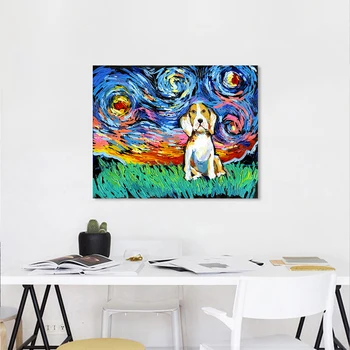 AAVV Pictura de Perete de Arta Canvas Poze Animal Print Noapte Înstelată Câine Pentru Living Decor Acasă Nici un Cadru