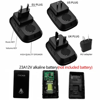 CACAZI Nu sunt Necesare Baterii fără Fir Usa cu Auto-alimentat 58 Clopote NOI, UE, UK Plug Inteligent Acasă clopot ușă 1 Buton 2 1 2 Receptor