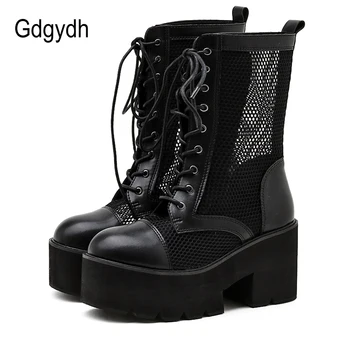 Gdgydh 2021 Primavara-Vara pentru Femei cu Talpă Glezna Cizme Dantela-Up de Moda de Lux, Cizme cu Platforma pentru Femei Pantofi cu Tocuri de Aer ochiurilor de Plasă