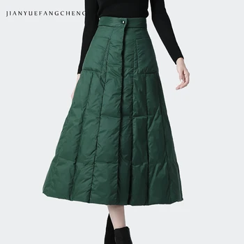 Moda Rață Jos Fusta Pentru Femei De Iarnă Talie Mare O Linie Fuste Lungi De Cald Îngroșa Verde Fuste Streetwear Plus Dimensiunea Femei Bottoms