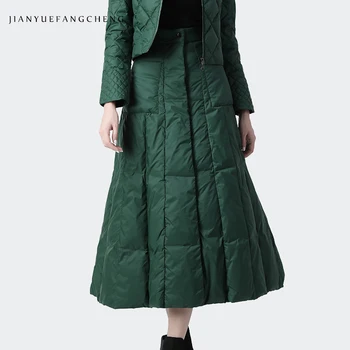 Moda Rață Jos Fusta Pentru Femei De Iarnă Talie Mare O Linie Fuste Lungi De Cald Îngroșa Verde Fuste Streetwear Plus Dimensiunea Femei Bottoms