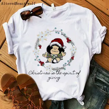 Crăciun tricou drăguț Mafalda de imprimare femei maneci scurte topuri fete casual t-shirt vogue O-neck T Shirt harajuku haine albe